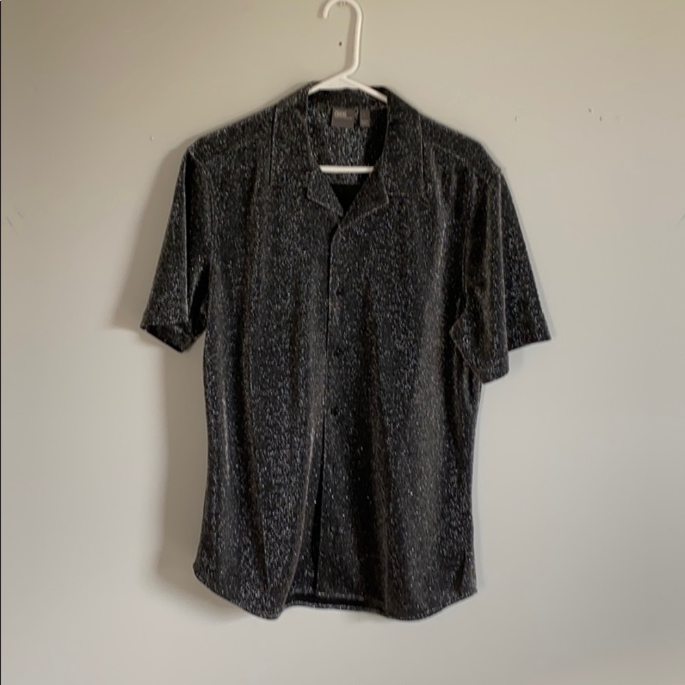 ASOS Gray Silver Glitter Button Up Short Sleeve